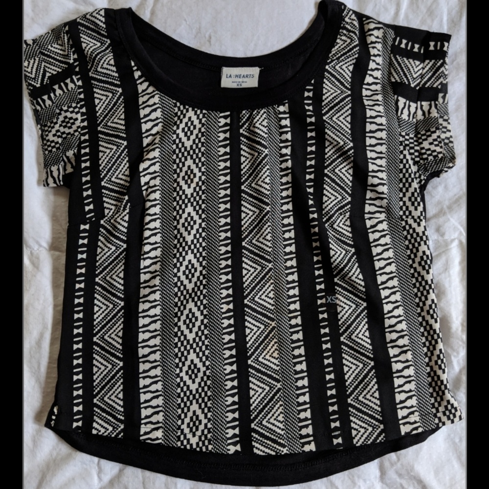 LA Hearts black and white Aztec print top